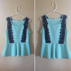 L Cyan Blue Peplum Top